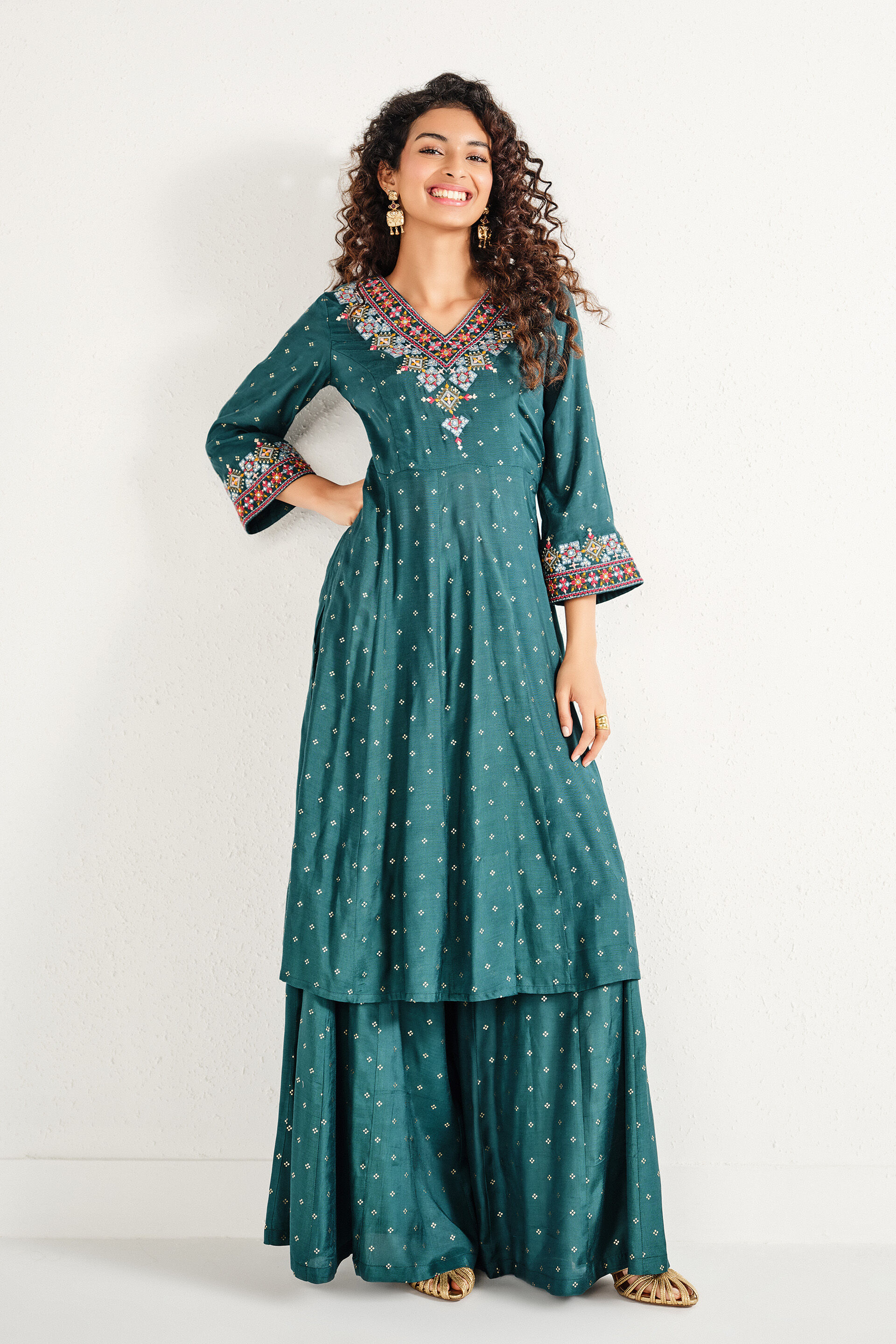 Anahita Teal Kurta Set, Teal, image 2